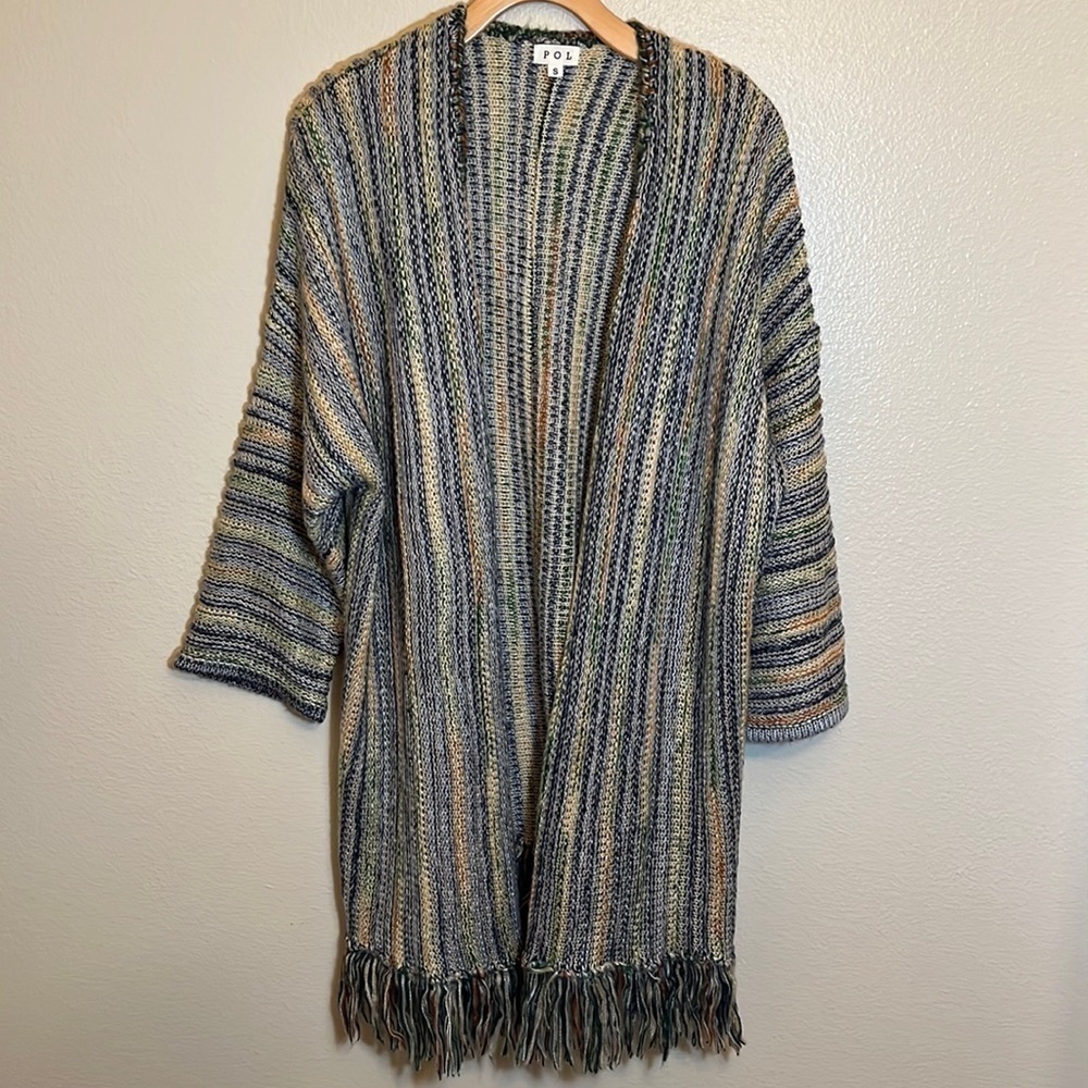 Pol Multicolored Bohemian Crochet Open Front Cardigan Fringe Sweater